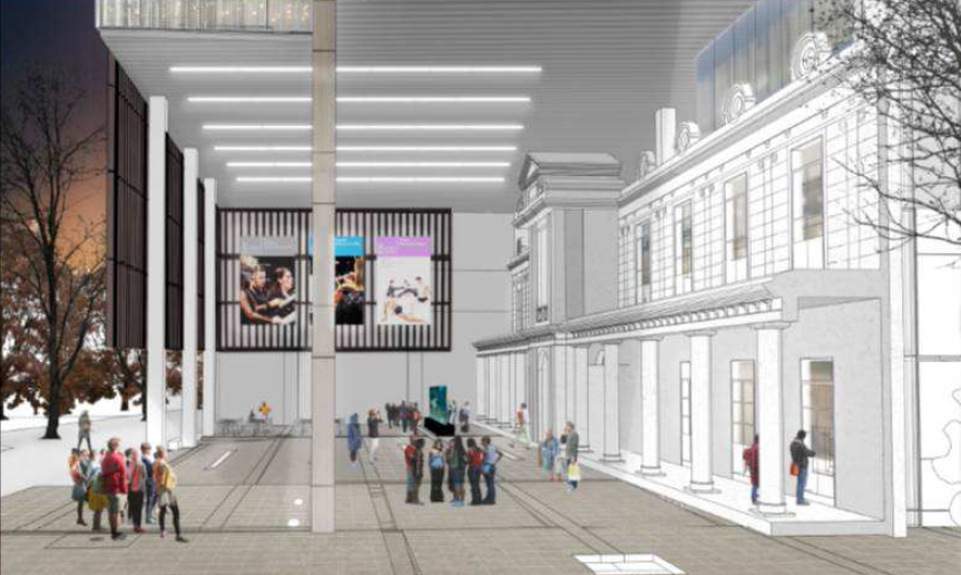 El proyecto modificado incorpora la fachada en el sector del Centro de Extensión Artística y Cultural.