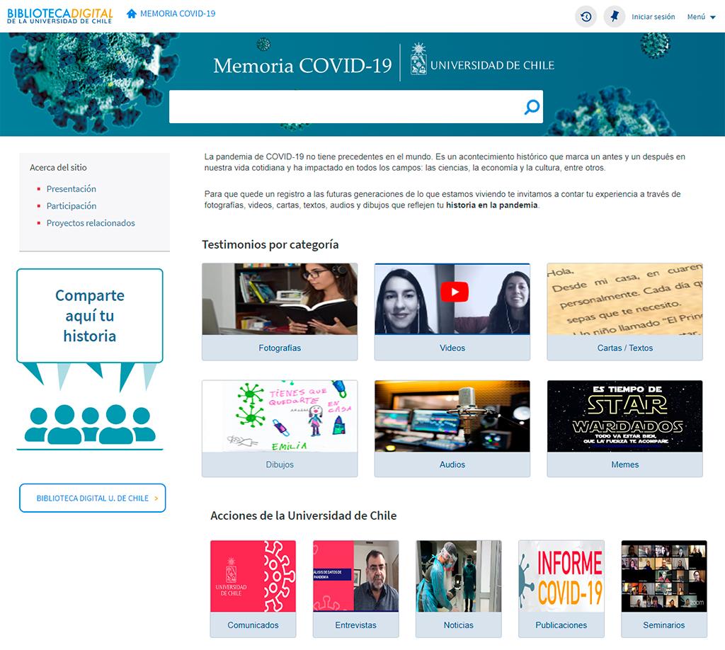 Memoria COVID-19, iniciativa del Departamento de Ciencias Históricas de la Facultad de Filosofía y Humanidades y la Dirección de Servicios de Información y Bibliotecas de la Universidad de Chile.