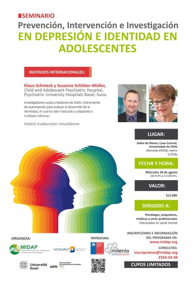 El seminario "Prevención, Intervención e Investigación en Depresión e Identidad en Adolescentes", se realizará este 24 de agosto en Casa Central.