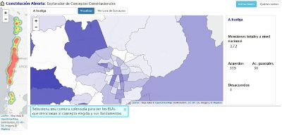 El mapa permite ver las diferencias de los intereses temáticos de forma territorial, usando los datos públicos del Proceso Constituyente.