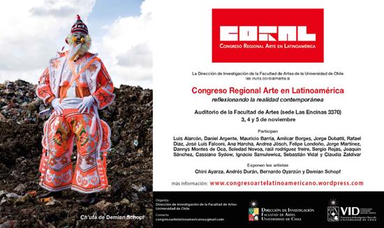 El Congreso Regional Arte en Latinoamérica (CORAL) es organizado por la Dirección de Investigación de la Facultad de Artes de la Universidad de Chile y se realizará entre el 03 y 05 de noviembre.