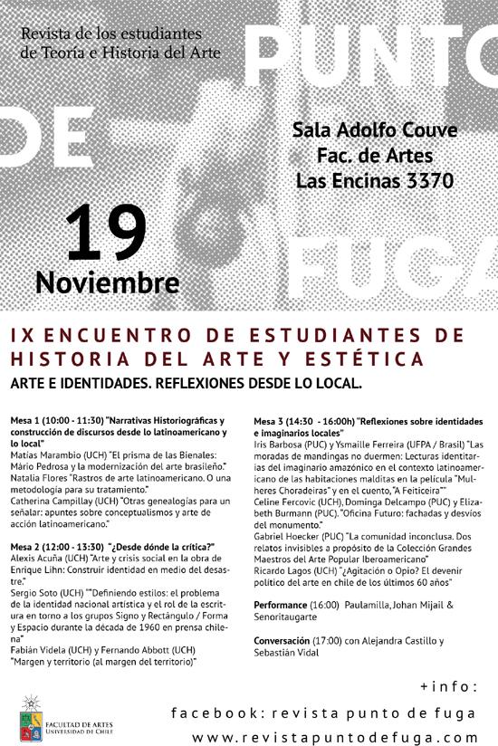 Este Encuentro se realizará el jueves 19 de noviembre a las 10.00 hrs. en el auditorio de la Facultad de Artes de la Universidad de Chile.