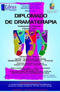 Afiche del Diploma de Postítulo Fundamentos y Prácticas de la Dramaterapia, postulaciones 2014. 