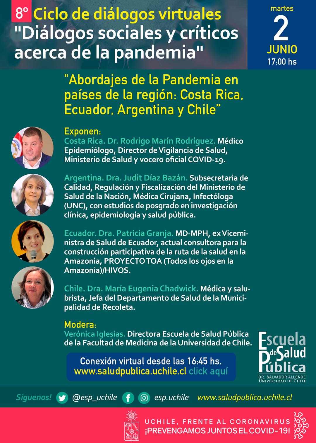 8vo Ciclo de diálogos virtuales; Abordajes de la Pandemia en países de la región: Costa Rica,  Ecuador, Argentina y Chile 