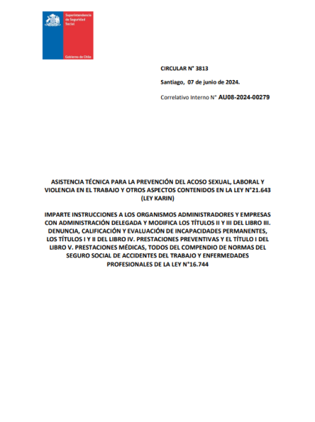 Circular 3813 Superintendencia de Seguridad Social