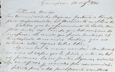 "Carta del 10 de diciembre de 1860" de Vicente Pérez Rosales a Mauricio Barbosa. Pertenece a la Colección Manuscritos