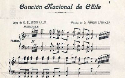 "Canción Nacional de Chile [música] : 18 de septiembre de 1910". Pertenece a la Colección de partituras José Zamudio Zamora