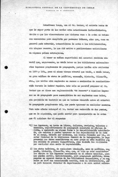 Tras 10 años de investigación sobre la historia de la Universidad de Chile, el Archivo Central Andrés Bello hace público un documento mecanografiado que revela la profundidad de la intervención militar dentro de la U. de Chile.