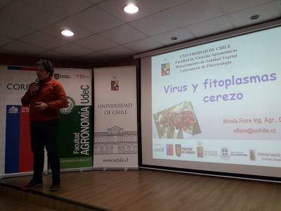 Dr. Nicola Fiore, Universidad de Chile, en su charla sobre Virus y viroides que afecta a los cerezos