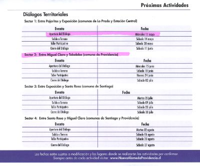 Calendario de diálogos territoriales.