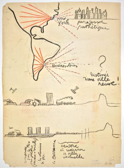 Dibujos sobre Nueva York y Buenos Aires.