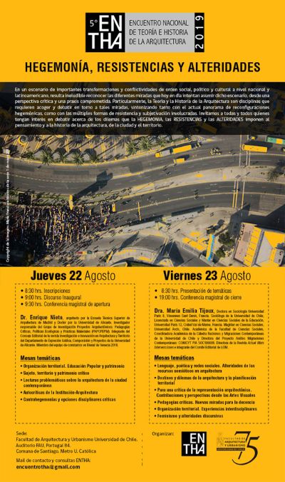 El encuentro se realizará en las dependencias de la Facultad de Arquitectura y Urbanismo de la Universidad de Chile.