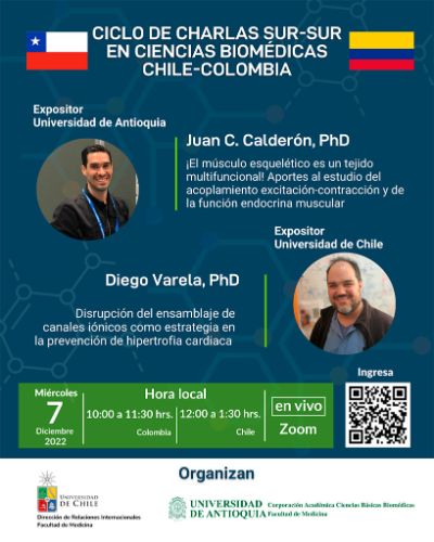 Afiche Ciclo de Charlas Sur-Sur en Ciencias Biomédicas, Chile-Colombia