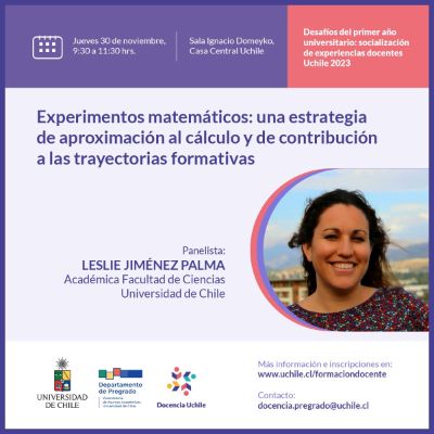 Banner de la actividad con la foto de la profesora Leslie Jiménez, los datos de la actividad y nombre de su presentación.
