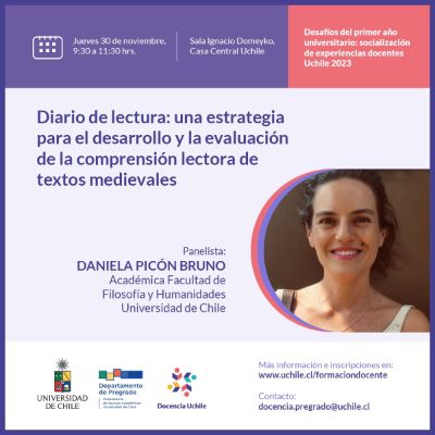 Banner de la actividad en que aparece Daniela Picón y el título de su presentación. 