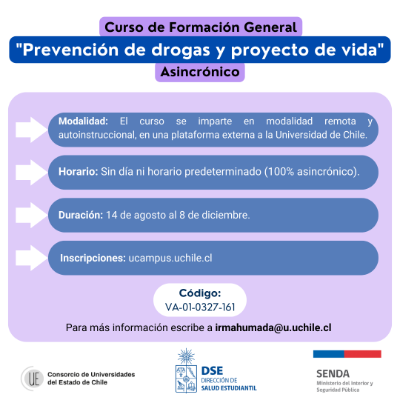 El CFG ""Prevención de drogas y proyecto de vida”" se realizará de manera asincrónica durante el segundo semestre de 2023.