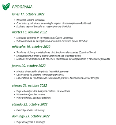 Programa Curso Vegetation Dynamics 2022