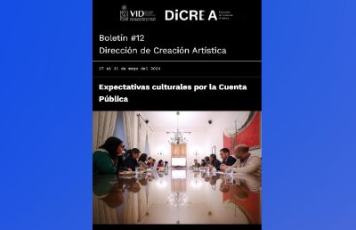"Boletín Creativo DiCREA", es el nombre del instrumento impulsado por la Vicerrectoría de Investigación y Desarrollo de la Universidad de Chile, a través de su Dirección de Creación Artística.