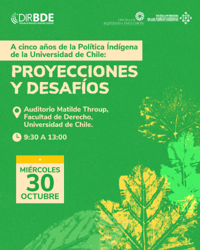 Afiche encuentro "A cinco años de la Política Indígena de la Universidad de Chile: proyecciones y desafíos"