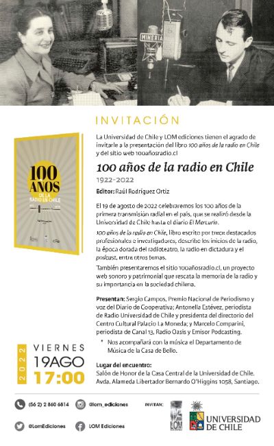 Afiche lanzamiento '100 años de la radio en Chile'