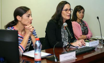 Juliana Tenorio, estudiante de doctorado de la Universidad de Buenos Aires, y Ximena Insunza, académica de la Facultad de Derecho de Universidad de Chile, fueron las expositoras de este encuentro.