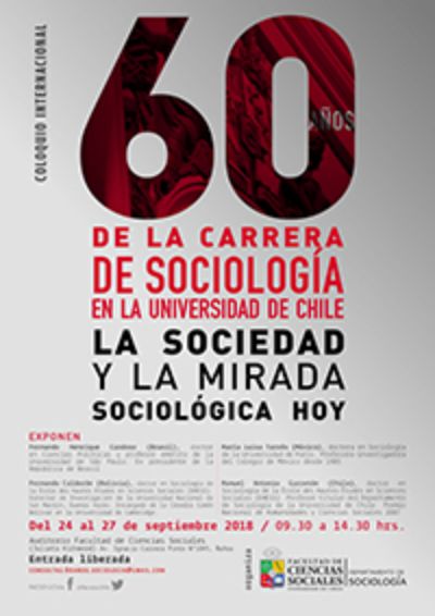 El Coloquio "60 años de la Carrera de Sociología de la Universidad de Chile: la sociedad y la mirada sociológica hoy" se desarrollará los días 24, 25, 26 y 27 de septiembre.