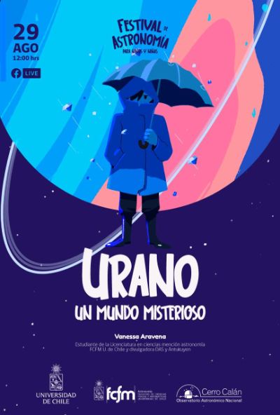 Vanessa Aravena, estudiante de la Licenciatura en Ciencias mención Astronomía, realizará la charla "Urano, un mundo misterioso" el domingo 29 de agosto a las 12:00 horas.