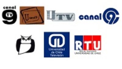Logotipos históricos de las distintas señales televisivas de la Universidad de Chile.