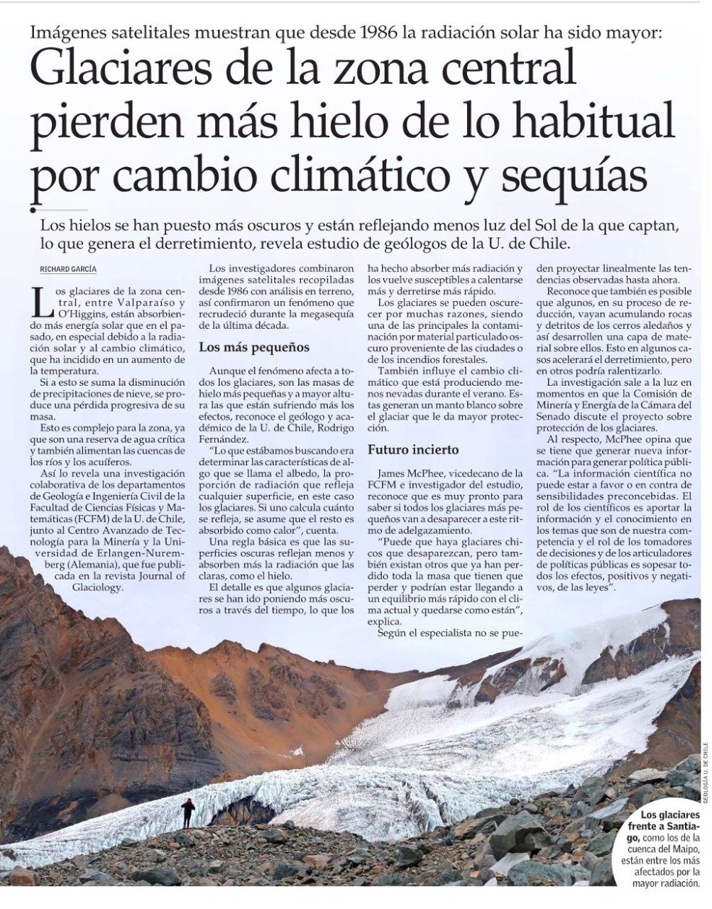 Glaciares De La Región Metropolitana En Riesgo De Perder Su Hielo Universidad De Chile