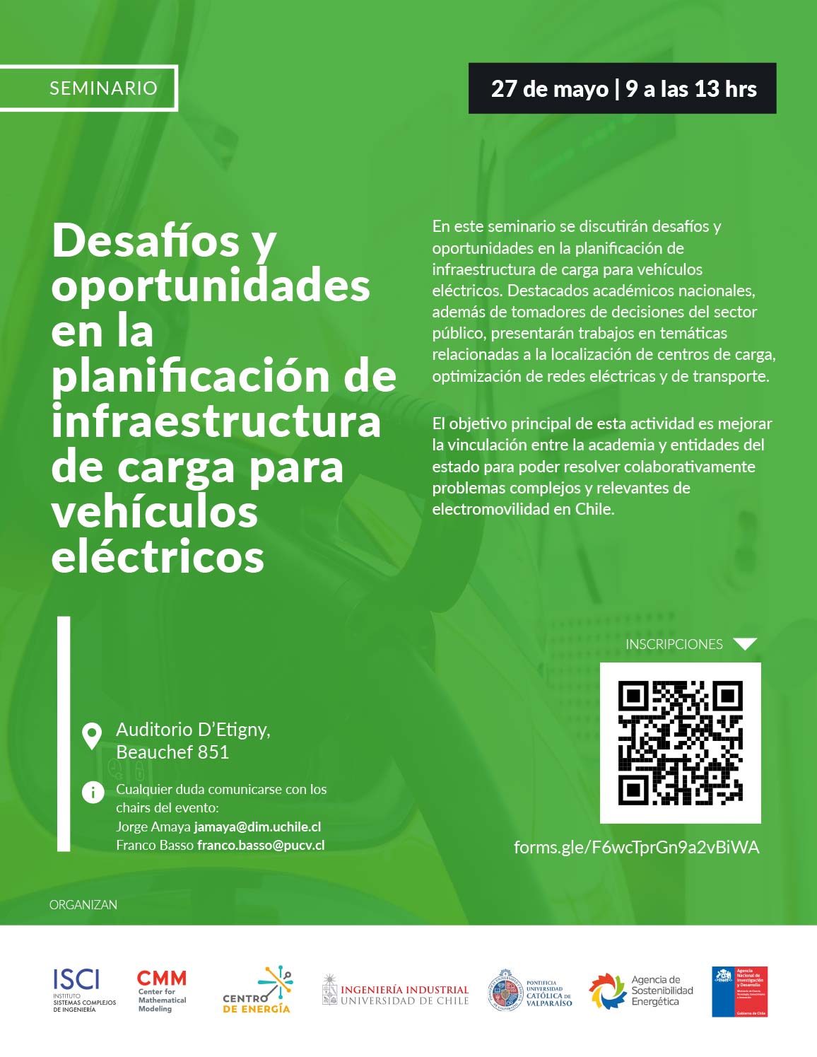 Invitación a seminario Planificación de infraestructura de carga para vehículos eléctricos