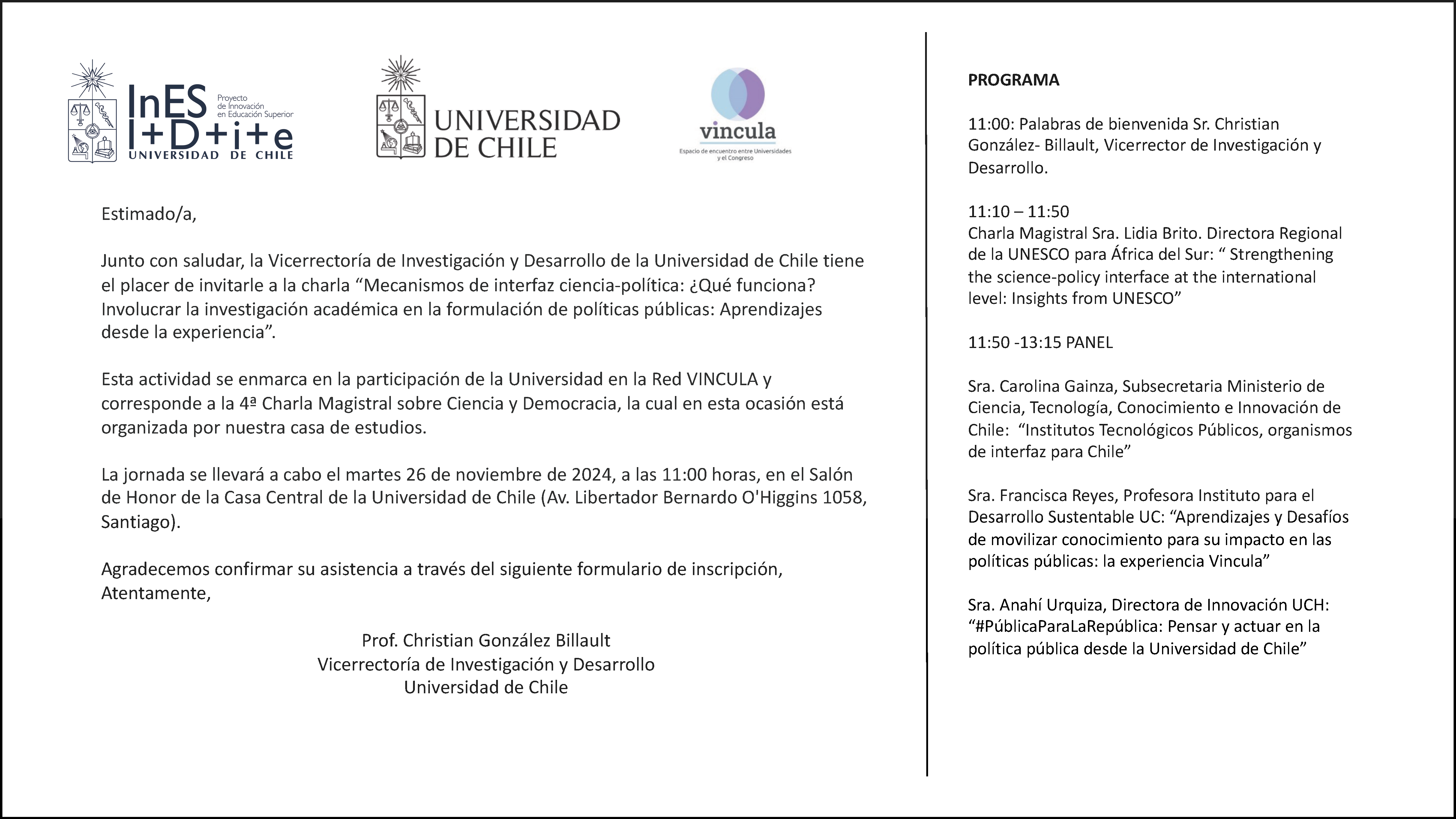 Invitación charla Vincula