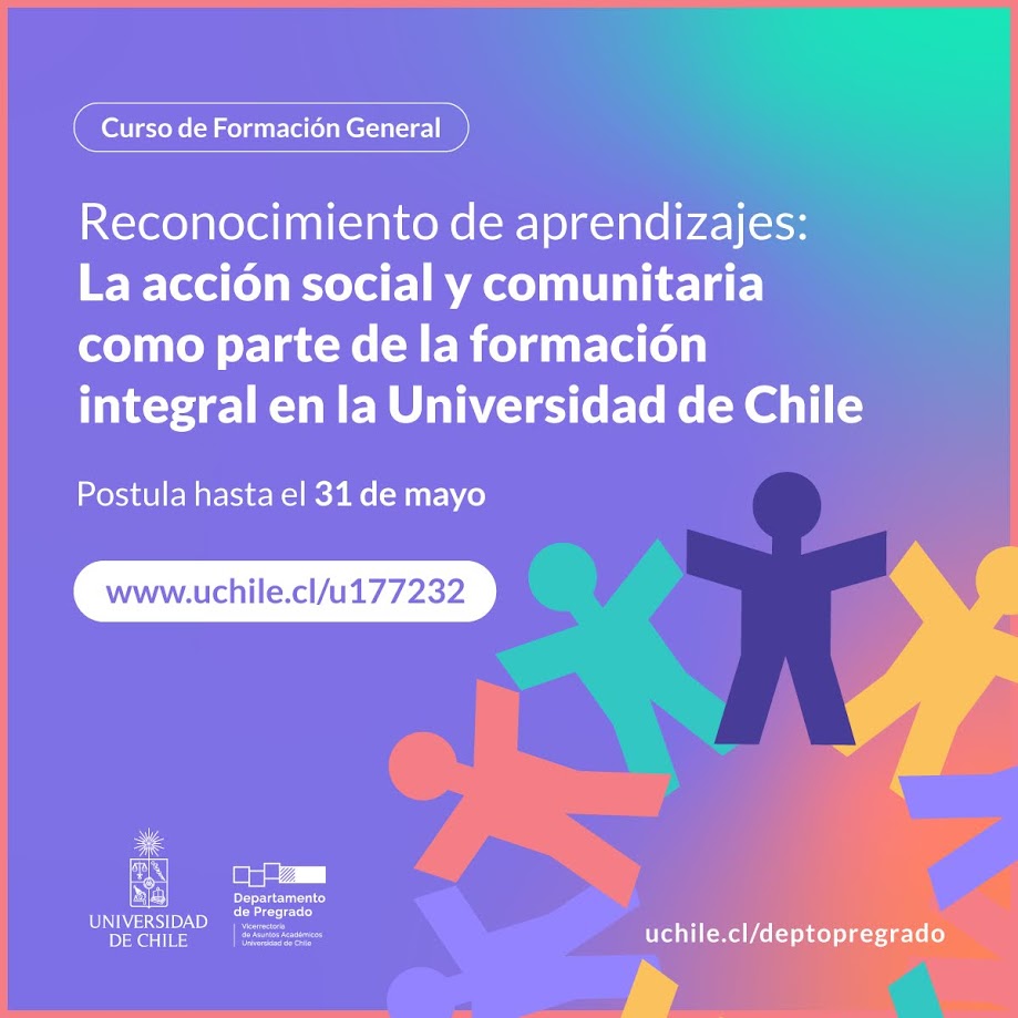 Banner CFG “La acción social y comunitaria como parte de la formación integral en la Universidad de Chile”. Postula hasta el 31 de mayo en el enlace https://uchile.cl/u177232