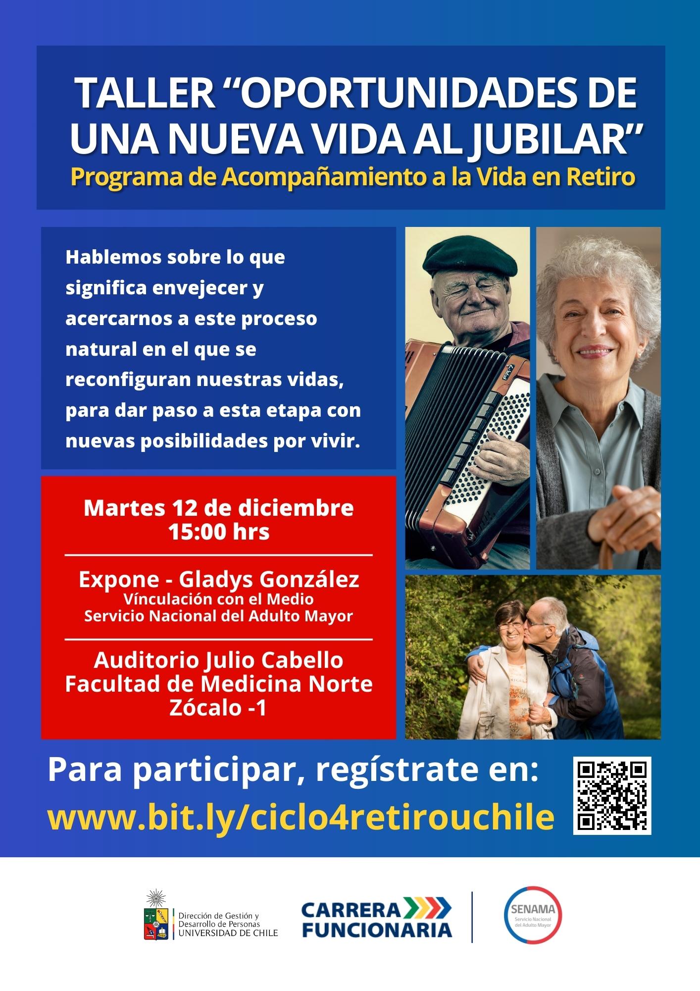 Esta instancia se realiza en el marco del Programa de Acompañamiento a la Vida en Retiro para el personal de colaboración y académico de la Universidad de Chile, en conjunto con el Servicio Nacional del Adulto Mayor (SENAMA).
