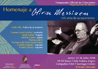 El jueves 31 de julio a las 19:30 hrs. se realizará un concierto en homenaje a Olivier Messiaen por los cien años de su nacimiento en la sala Isidora Zegers.