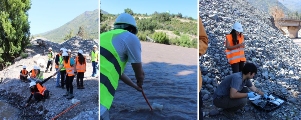 Estudiantes tomando muestras del río Maipo