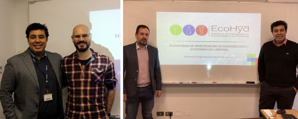 El profesor Marcelo Olivares junto a Diego Niklitschek y luego, junto a Matías Peredo