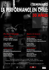 En junio de 2009, Extensión del Depto. de Artes Visuales y CENTIDO del Depto. de Teatro organizaron el Seminario La Performance en Chile: 30 años.