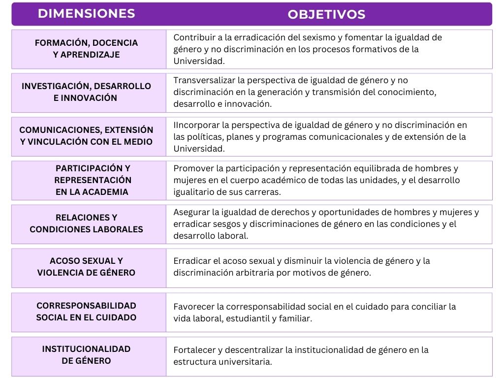 Dimensiones y Objetivos Sello Genera Igualdad